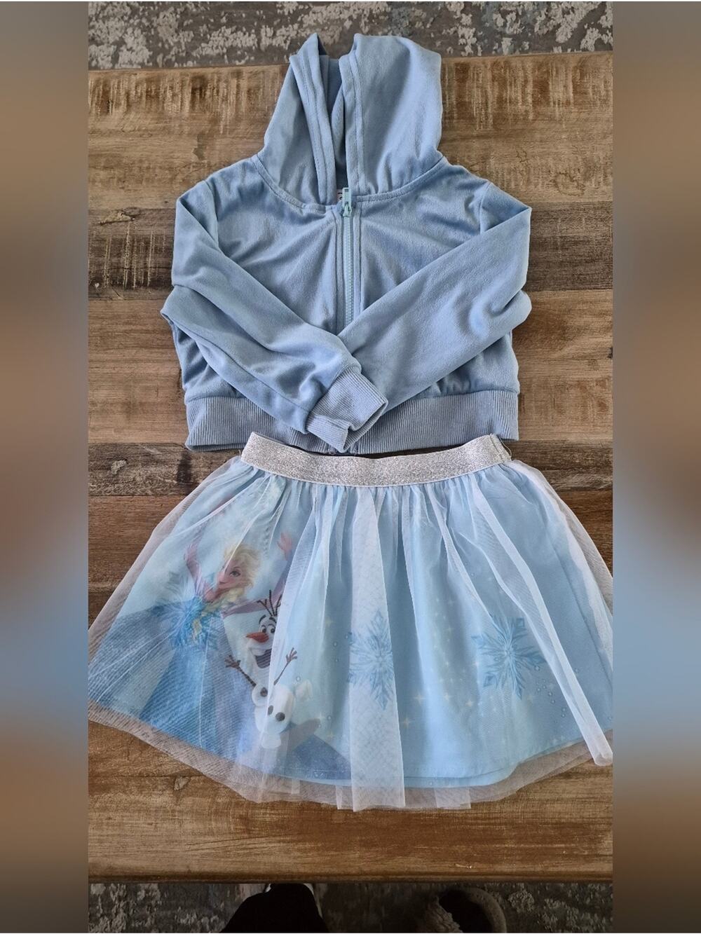 Disney Frozen Light Blue Toddler Hooded Top - 2Y Old With Tule Skirt